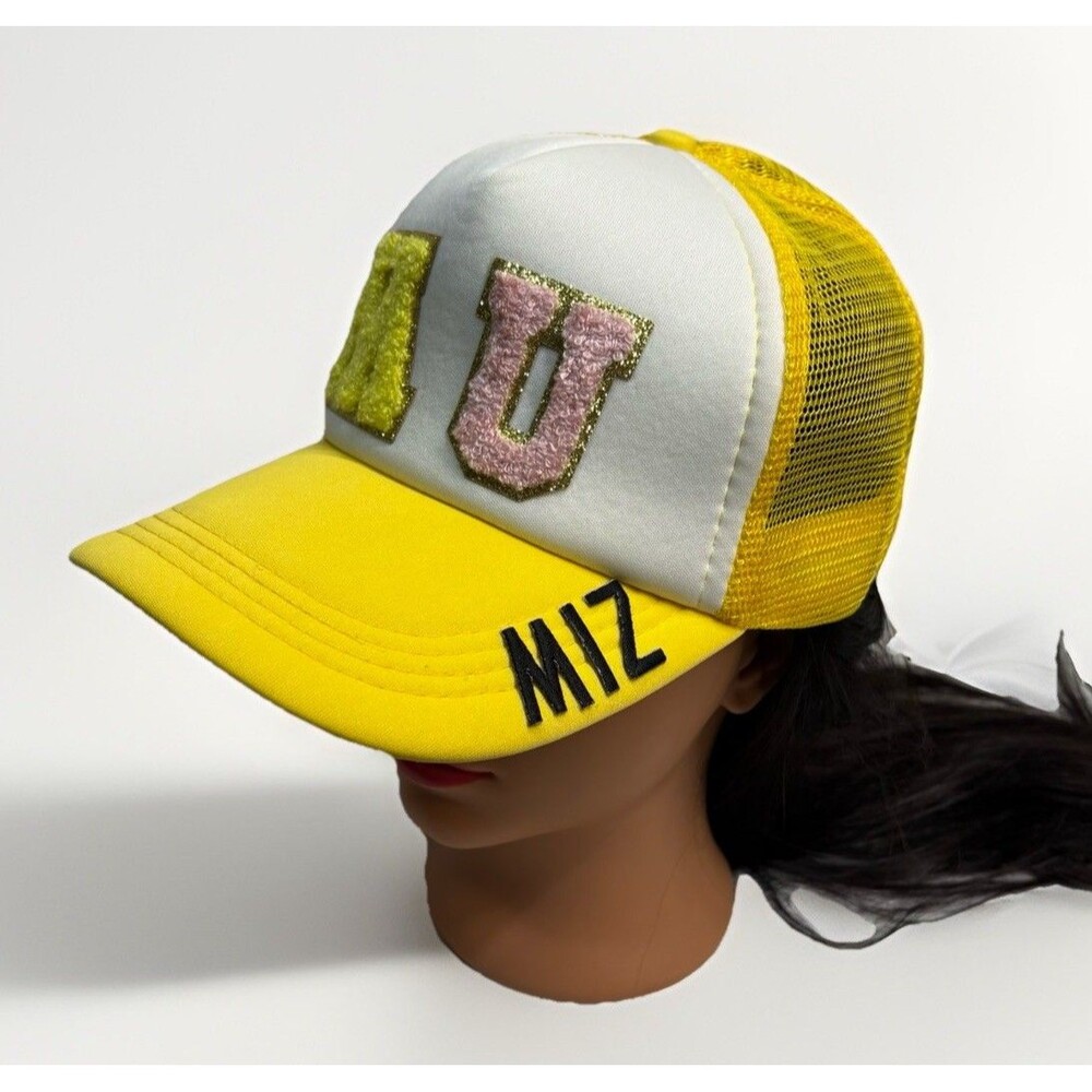 Yellow Mesh Trucker Hat MU Mizzou Chenille Patch Snapback Missouri MIZ VTG Style